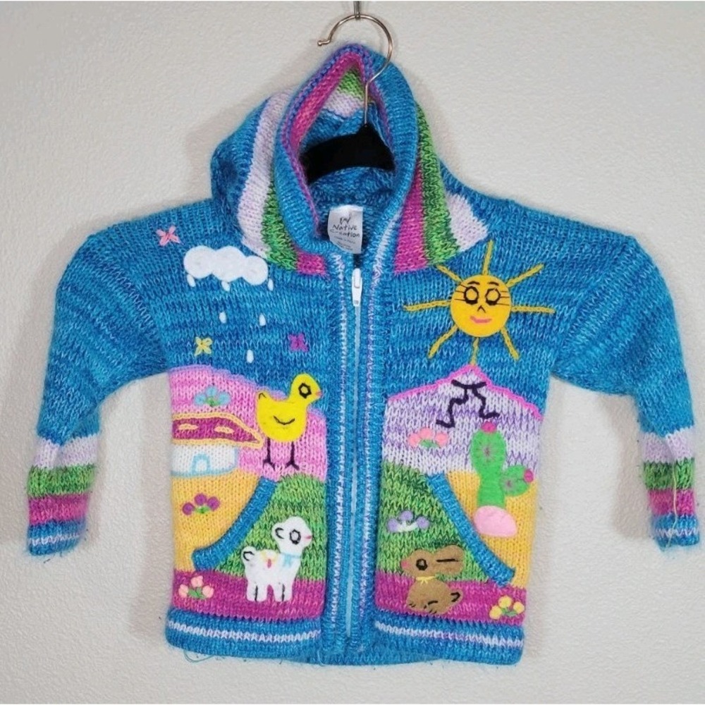 Native Creation‎ Toddler Knit Hoodie Sweater Peru Handcrafted Zip Front